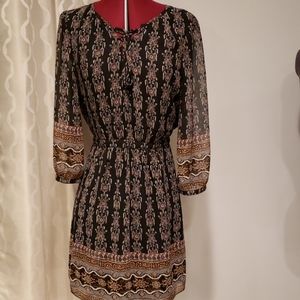 Madewell 4 Peasant Dress Black Brown Sheer Sleeves